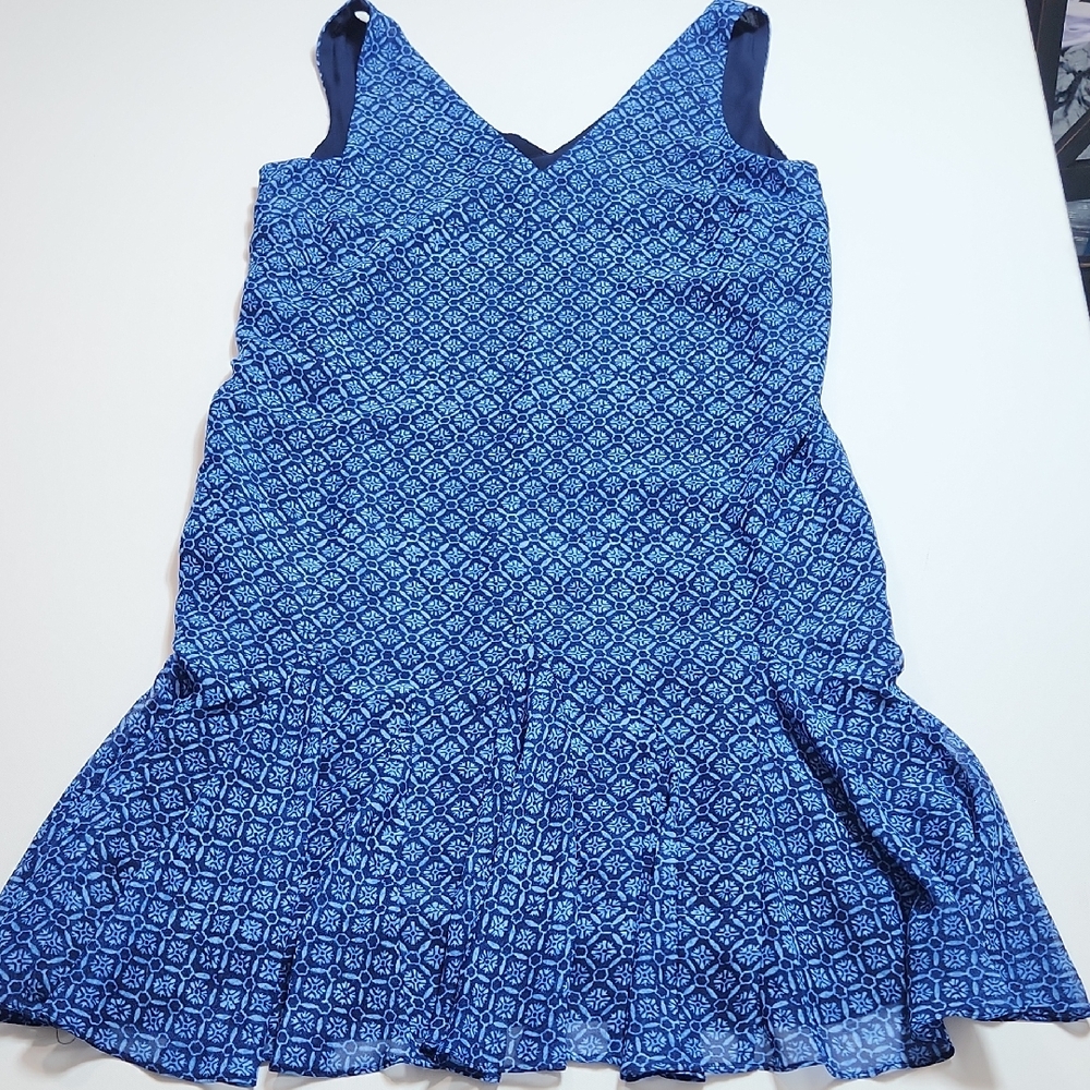 Lauren Ralph Lauren Blue Geometric Pleated Hem Dress Women’s Size 10 Sleeveless - Picture 1 of 8